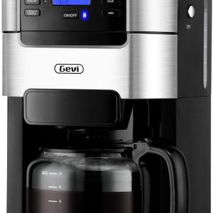 Gevi 10-Cup Drip Coffee Maker with Built-in Grinder, Programmable Brew Coffee Machine with Timer, Reusable Filter, 1.5L Water Tank, Coffee Pot, Warming Plate Burr Grinder Combo