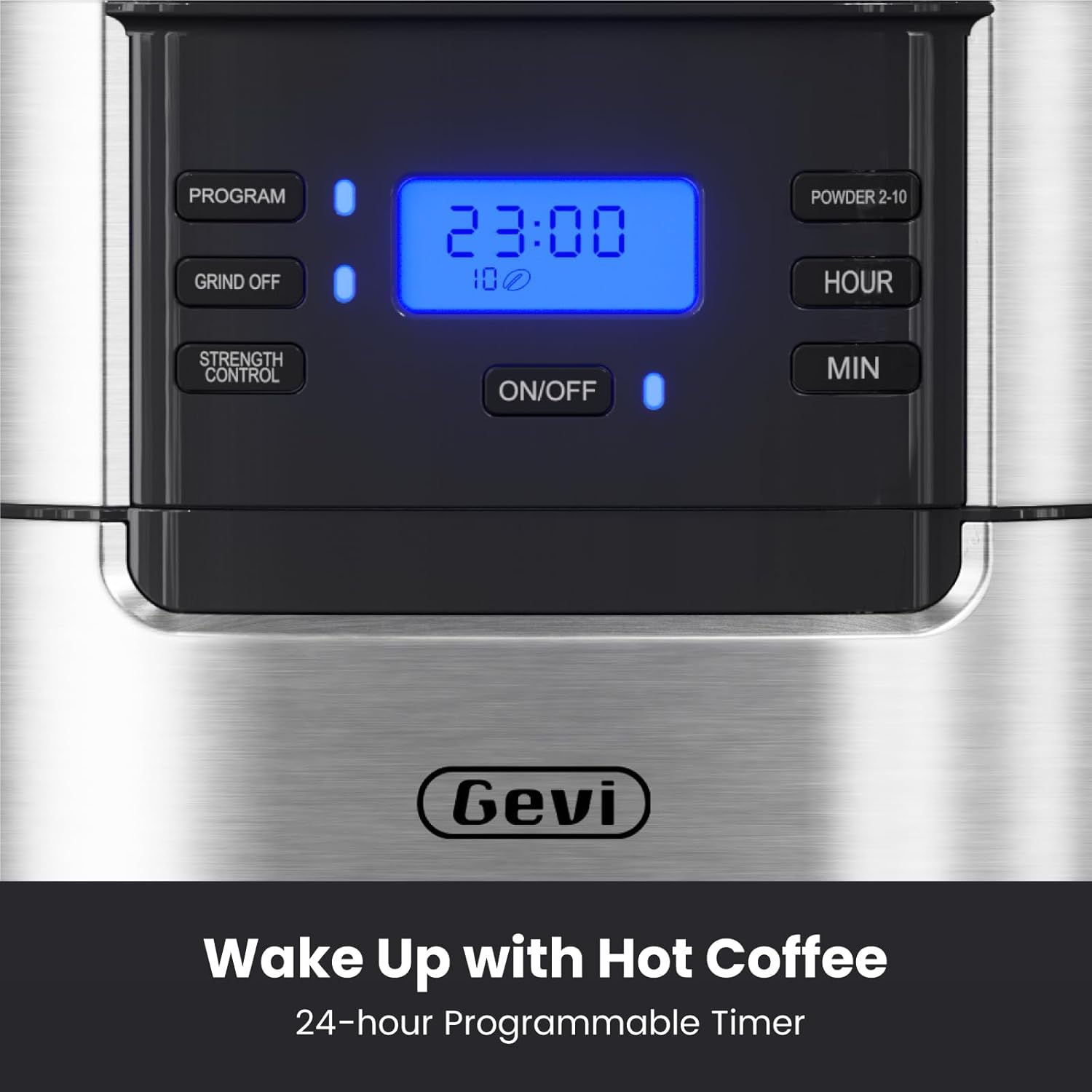 Gevi 10-Cup Drip Coffee Maker with Built-in Grinder, Programmable Brew Coffee Machine with Timer, Reusable Filter, 1.5L Water Tank, Coffee Pot, Warming Plate Burr Grinder Combo - Image 5