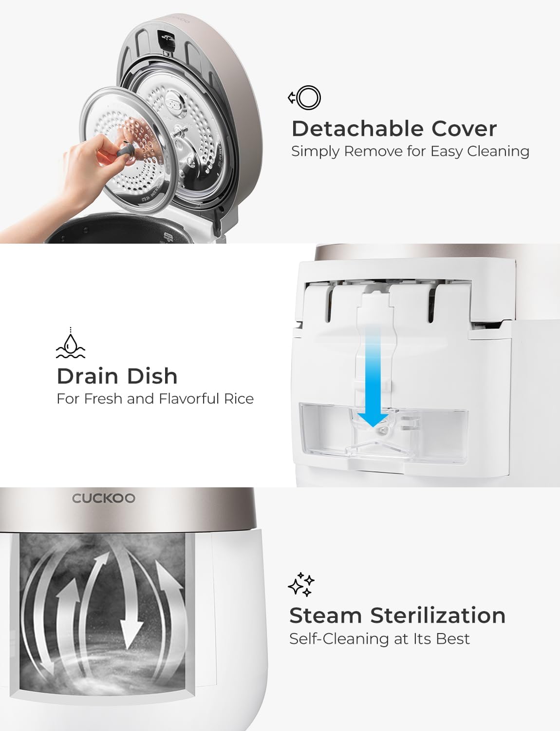 CUCKOO Twin Pressure Rice Cooker 10-Cup Uncooked / 20-Cup Cooked with Nonstick Inner Pot, Large Rice Maker & Warmer with 16 Menu Options, Open Cooking Mode, Voice Guide, White (CRP-ST1009FW) - Image 7