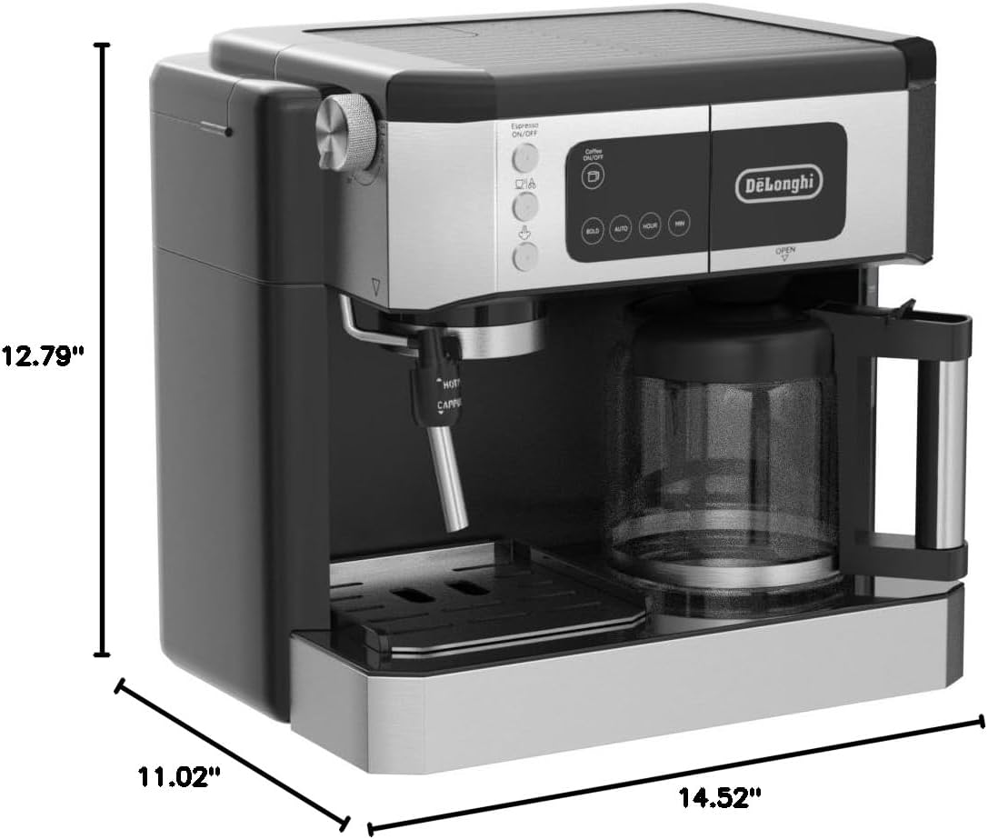 De'Longhi All-in-One Combination Coffee Maker & Espresso Machine + Advanced Adjustable Milk Frother for Cappuccino & Latte + Glass Coffee Pot 10-Cup, COM532M black - Image 8