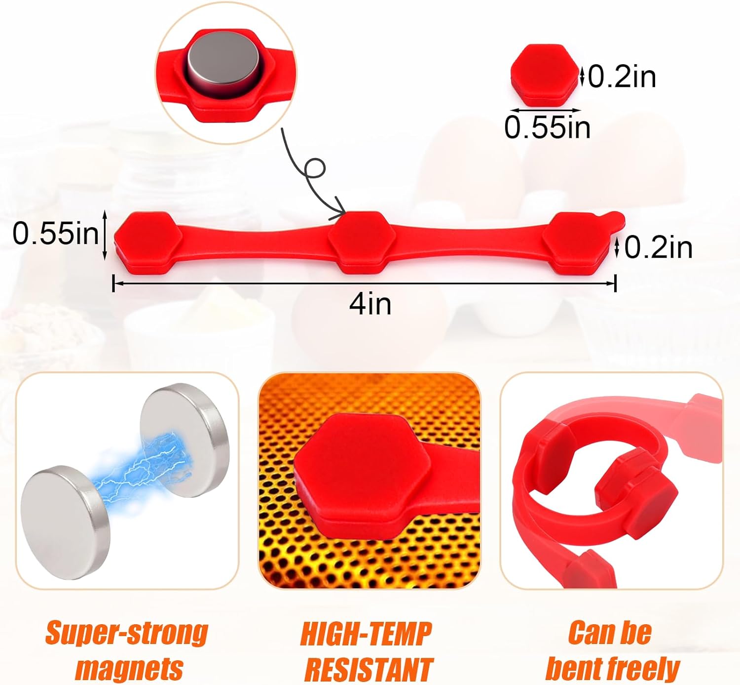 12PCS Air Fryer Magnets Silicone Buckle for Parchment Paper Liners, High-Temp Resistant Air Fryer Accessories, Prevent Burning, Safely Lock Paper from Heating Element or Covering Food (Red) - Image 6