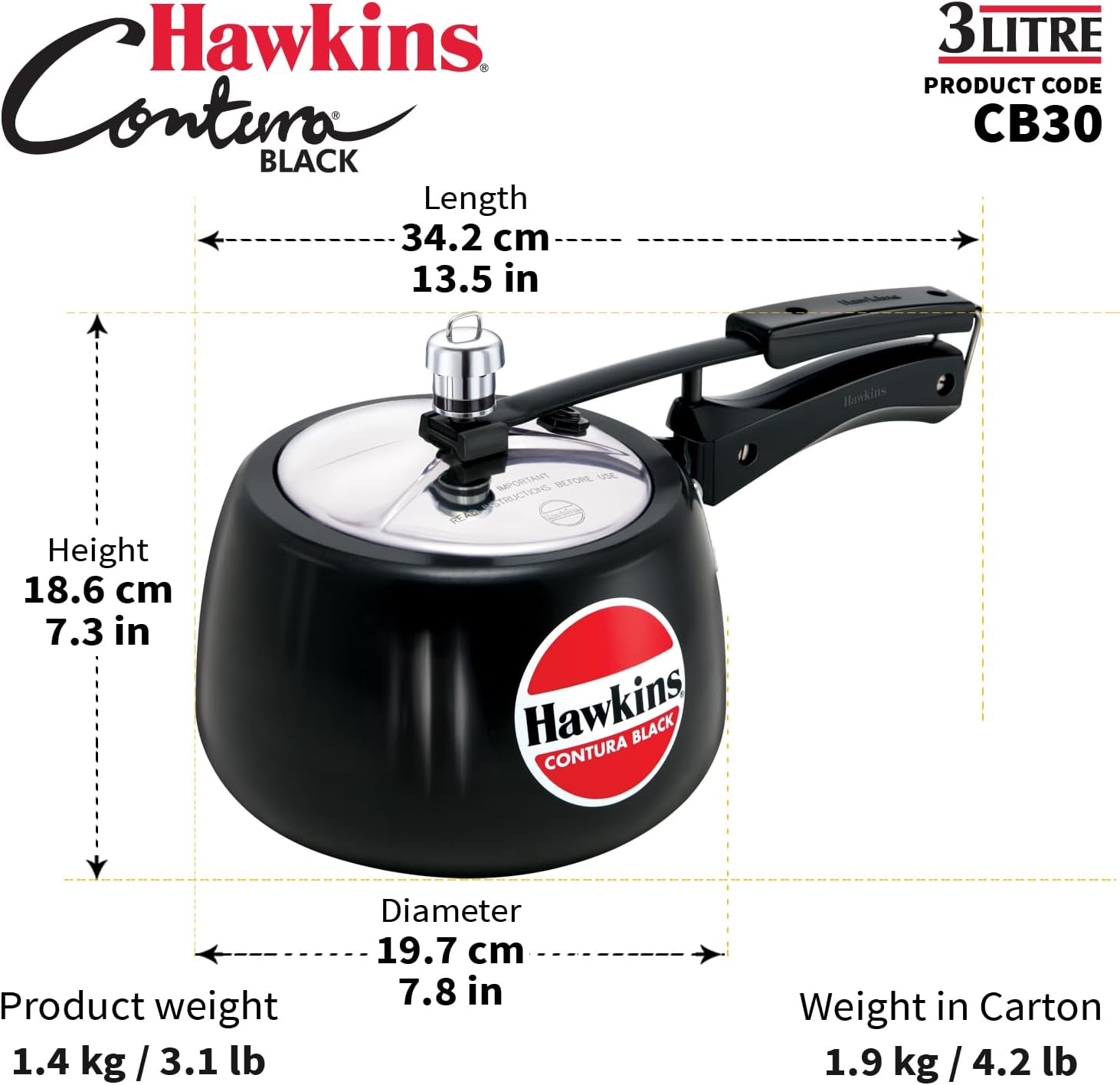 Hawkins 3 Litre Contura Black Pressure Cooker, Hard Anodised Inner Lid Cooker, Handi Cooker, Black (CB30) - Image 9