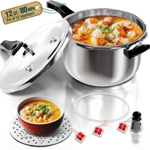 WantJoin Pressure Cooker, 12 Quart Stainless Steel Pressure Canner, Induction Compatible Cookware with Spring Valve Safeguard Devices,Compatible with Gas & Induction Cooker