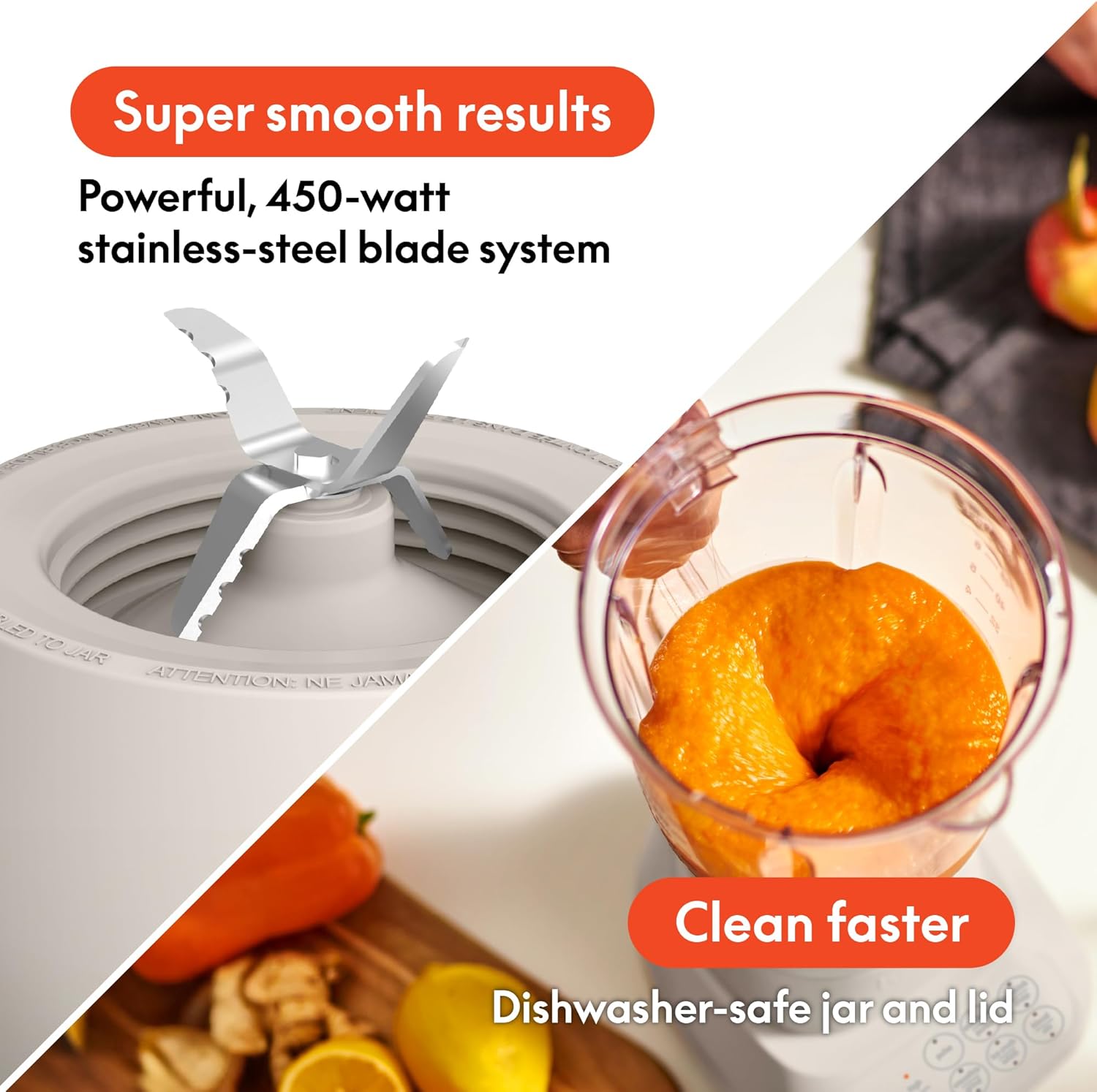 bella 10 Speed Countertop Blender, Juicer & Smoothie Maker, Fits-anywhere™ Kitchenware, Slim Flip & Store Design, Dishwasher Safe 48oz Capacity Pitcher & Lid, Stainless Steel Blade, 450 Watt, Oatmilk - Image 4