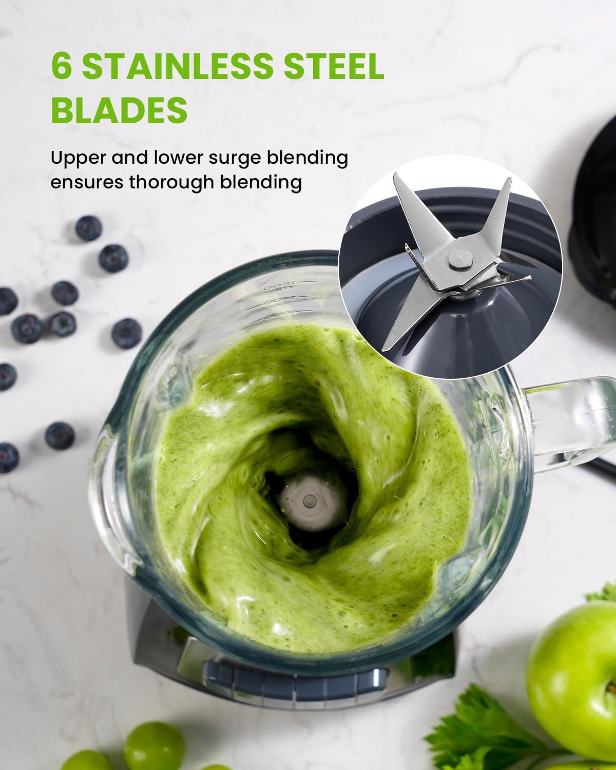 GDOR Blender, 52 Oz Glass Jar, Multi-Function Kitchen Blender & Grinder Combo, 9 Functions with Shakes, Puree, Crush Ice, and Chop, Max 700W, Self Cleaning - Image 5