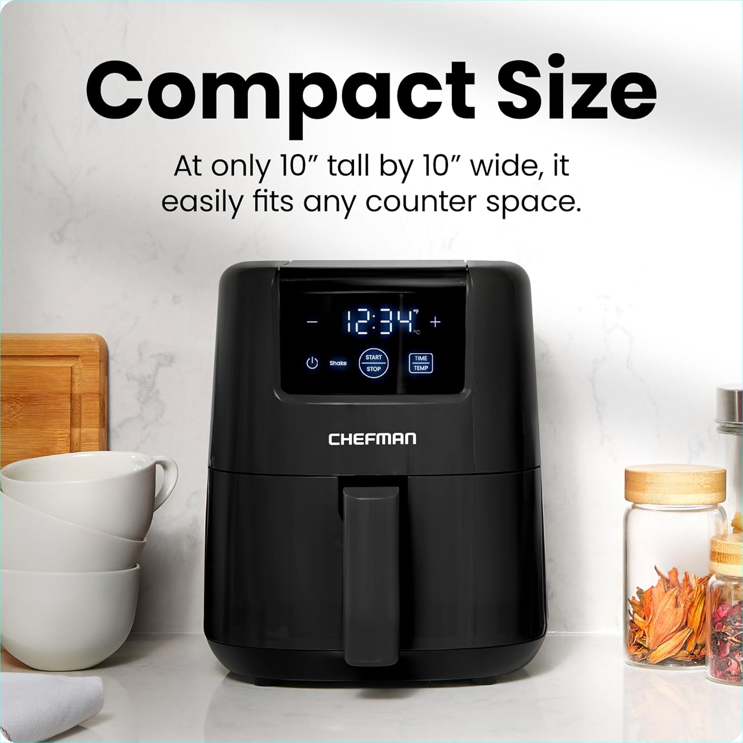 CHEFMAN 2 Qt Mini Air Fryer – Digital Space-Saving Compact Air Fryer with Nonstick and Dishwasher Safe Basket, Quick & Easy Meals in Minutes, Features Digital Timer and Shake Reminder – Black - Image 2