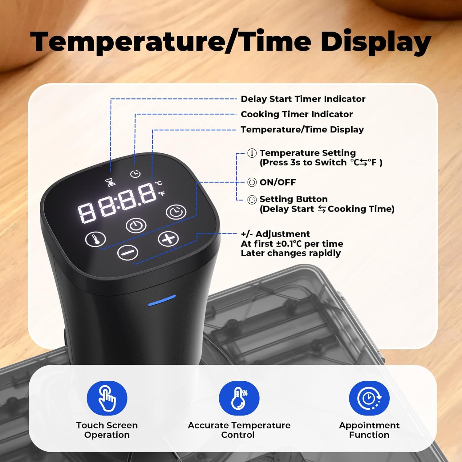 Sous Vide Machine Cooker, Immersion Circulator with Recipe, 1000W, Delay Start Function, Temp and Time Digital Display Control - Image 3