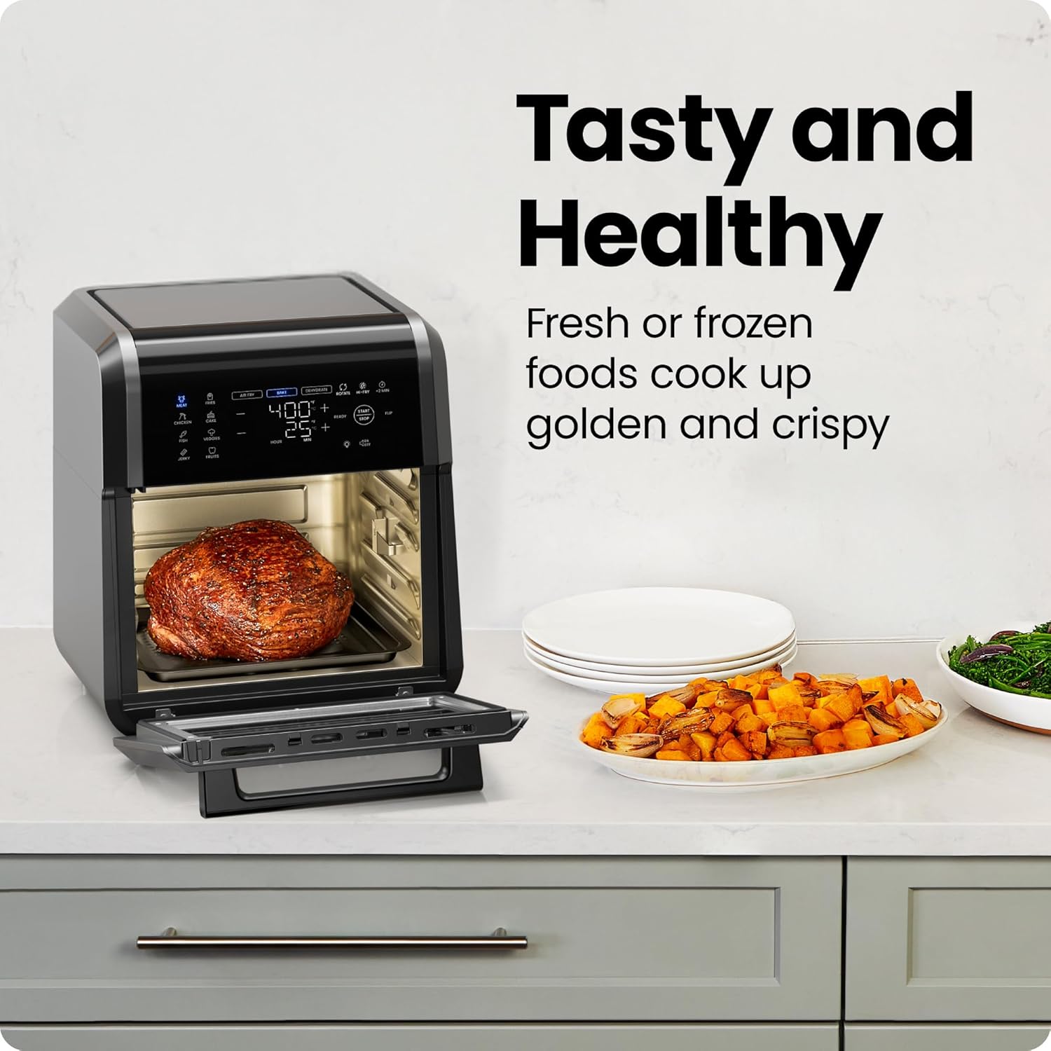Chefman 12-Quart 6-in-1 Air Fryer Oven with Digital Timer, Touchscreen, and 12 Presets - Family Size Countertop Convection Oven, Dishwasher-Safe Parts - Image 3