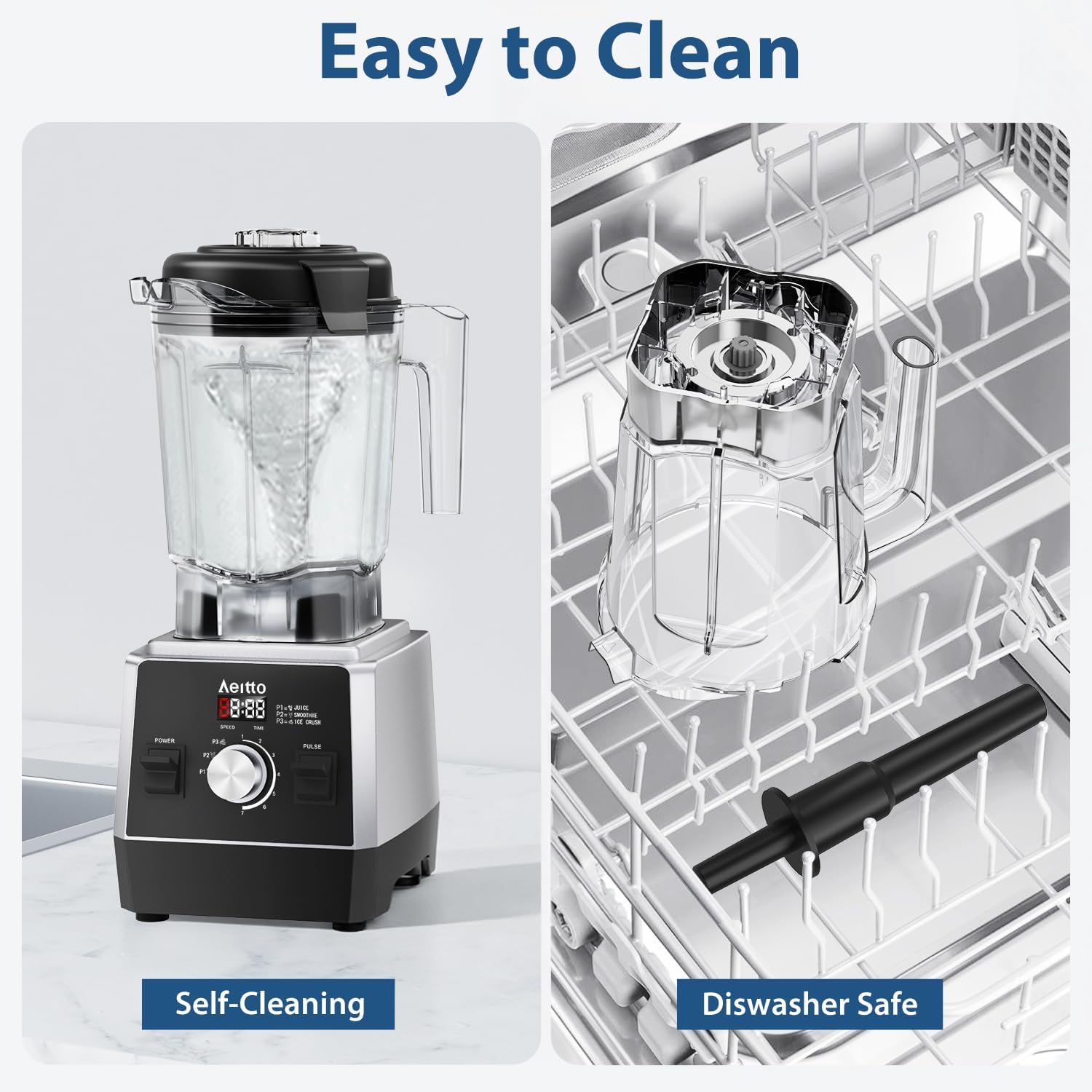 Aeitto Blenders for Kitchen with 68Oz. Jar, 1800W Max Power Smoothie Blender, 3 Preset Programs & 7 Speeds, Professional Countertop Blender for Smoothies, Ice Crush, Frozen Drinks, Silver - Image 5