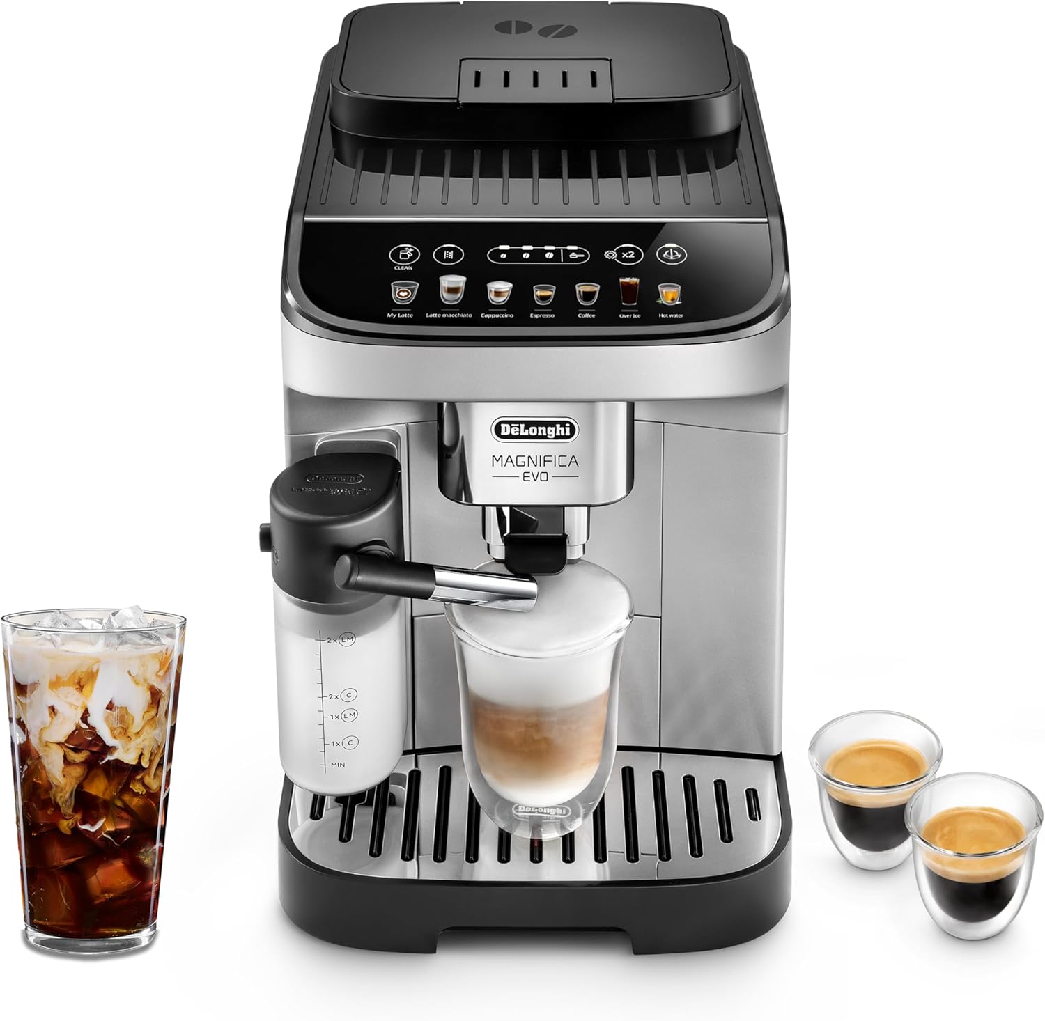 De'Longhi Magnifica Evo Automatic Espresso & Coffee Machine with Auto Milk Frother, Built-in Grinder & Auto-Clean Function - For Latte, Cappuccino, Americano, Iced Coffee, ECAM29084SB , Silver