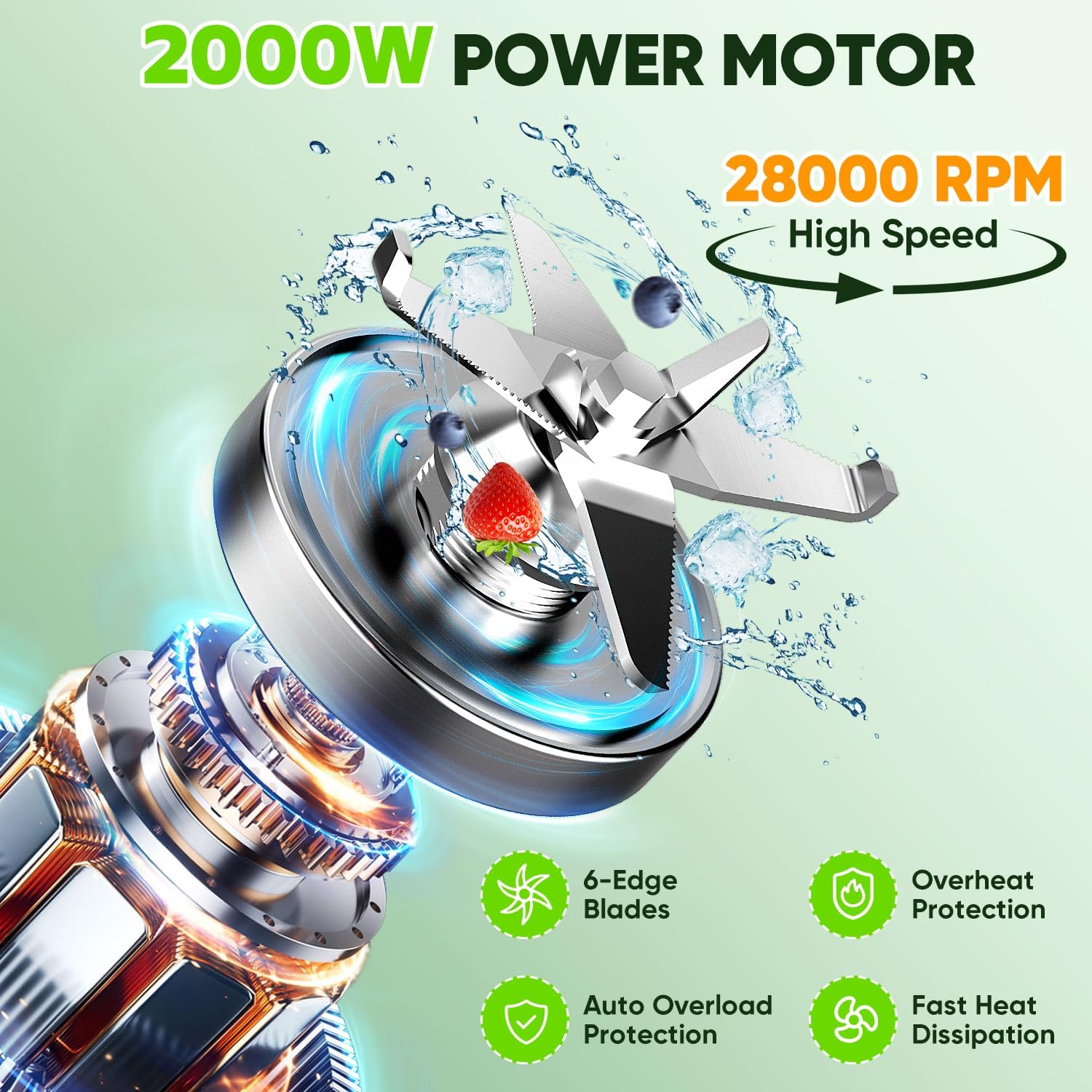 COZII Professional Blender 2000W, Smoothie Countertop Blenders for Kitchen, 64 Oz Pitcher/21-Oz To-go Cup, 7 Preset Programs for Ice Crush/Frozen Drinks/Dips/Nut Butter, High Speed, Dishwasher Safe - Image 7