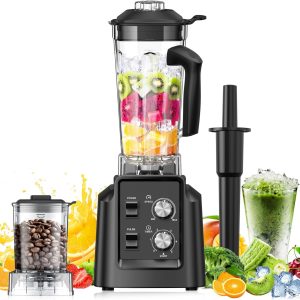 Blender, Blender for Smoothies, Blenders for Kitchen, Professional Countertop Blenders with 68Oz. Pitcher and 20Oz. Grinder, Adjustable Speeds, Timing Control, Black, HS-209D