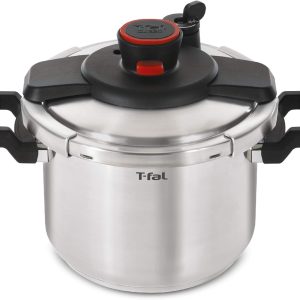 T-fal Clipso Stainless Steel Pressure Cooker 8 Quart, Induction Compatible, Secure locking System, One Hand System, Fast Cooking, Recipe Book Included, Cookware, Pots and Pans, Dishwasher Safe, Silver