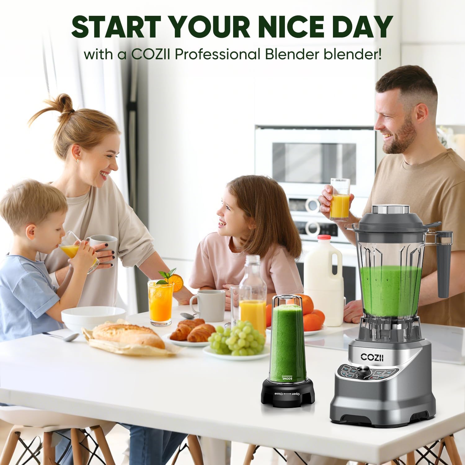 COZII Professional Blender 2000W, Smoothie Countertop Blenders for Kitchen, 64 Oz Pitcher/21-Oz To-go Cup, 7 Preset Programs for Ice Crush/Frozen Drinks/Dips/Nut Butter, High Speed, Dishwasher Safe - Image 9