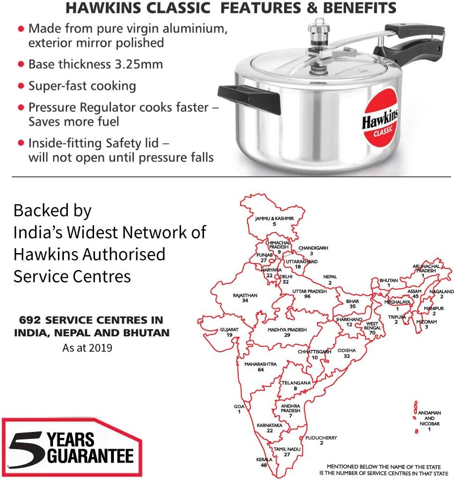 Hawkins 4 Litre Classic Pressure Cooker, Best Inner Lid Cooker, Silver (CL40) - Image 3