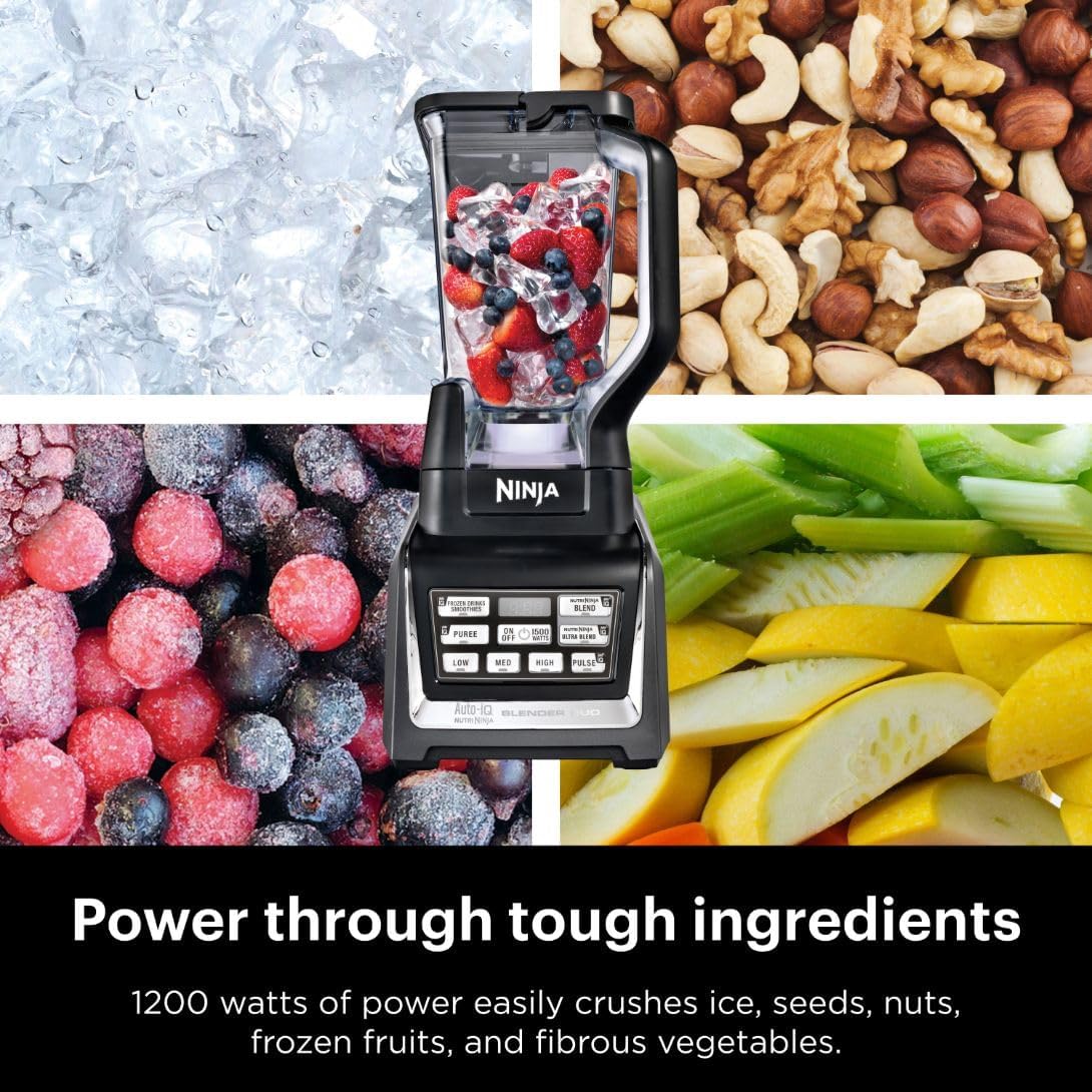 Ninja BL642 Nutri Ninja Personal & Countertop Blender with 1200W Auto-iQ Base, 72 oz. Pitcher, and 18, 24, & 32 oz. To-Go Cups with Spout Lids, For Smoothies, Shakes & More, Dishwasher Safe, Black - Image 8