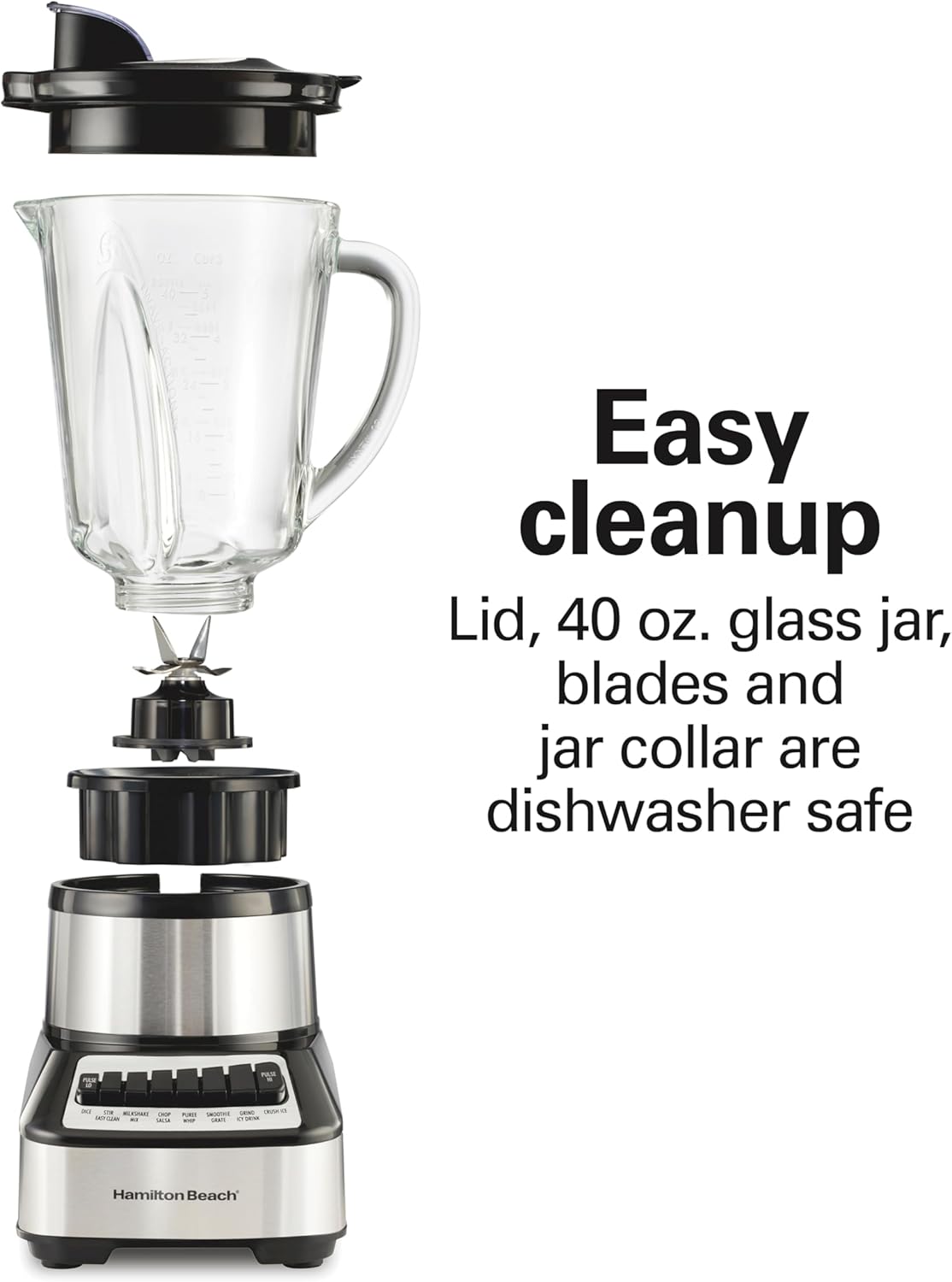 Hamilton Beach Wave Crusher Blender For Smoothies With 40 Oz Glass Jar and 14 Functions, Ice Sabre Blades & 700 Watts for Consistently Smooth Results, Black + Stainless Steel (54221) - Image 6