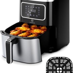 Kitchen Elite Digital Air Fryer Oven, Compact Cooker with 6 Presets and Nonstick Basket for Fast Cooking and Easy Cleanup, 5.28 Quart, Stainless Steel
