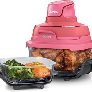 Ninja | Air Fryer | Crispi 4-in-1 Portable Cooking System | 4QT & 6 Cup Glass Containers, Crisper Plates & Storage Lids Included | Microwave, Freezer & Dishwasher Safe | Cherry Crush | FN101DR