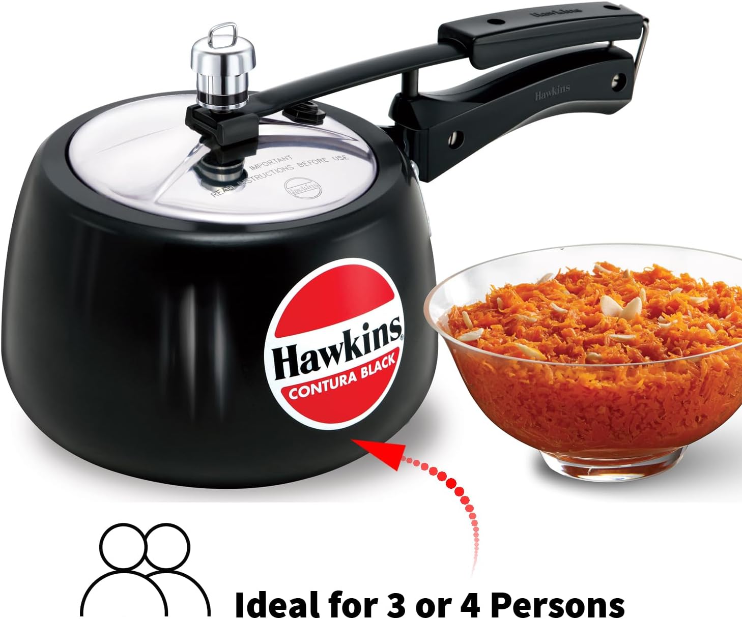 Hawkins 3 Litre Contura Black Pressure Cooker, Hard Anodised Inner Lid Cooker, Handi Cooker, Black (CB30) - Image 2