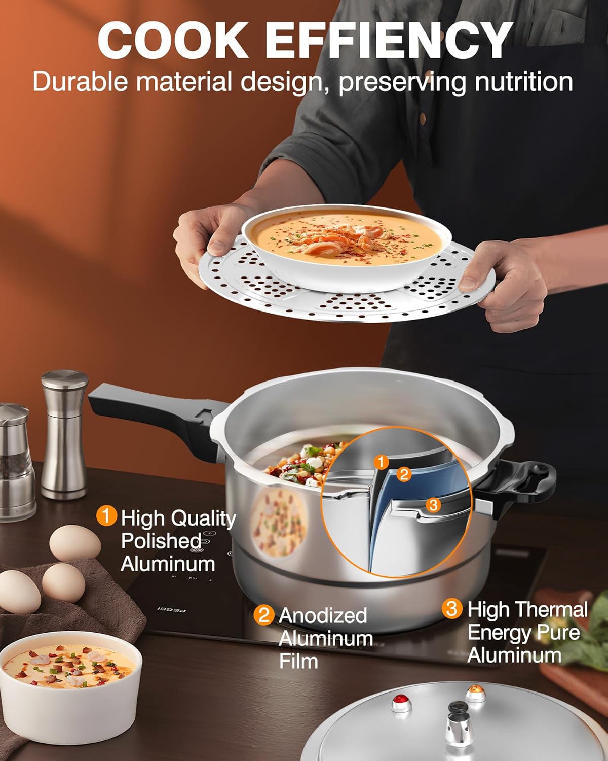 WantJoin 11Qt Aluminum Pressure Cooker w/Release Valve & Multiple Protective Devices,Pressure Canner Compatible with Gas & Induction Cooker,Canner Rack Included - Image 5