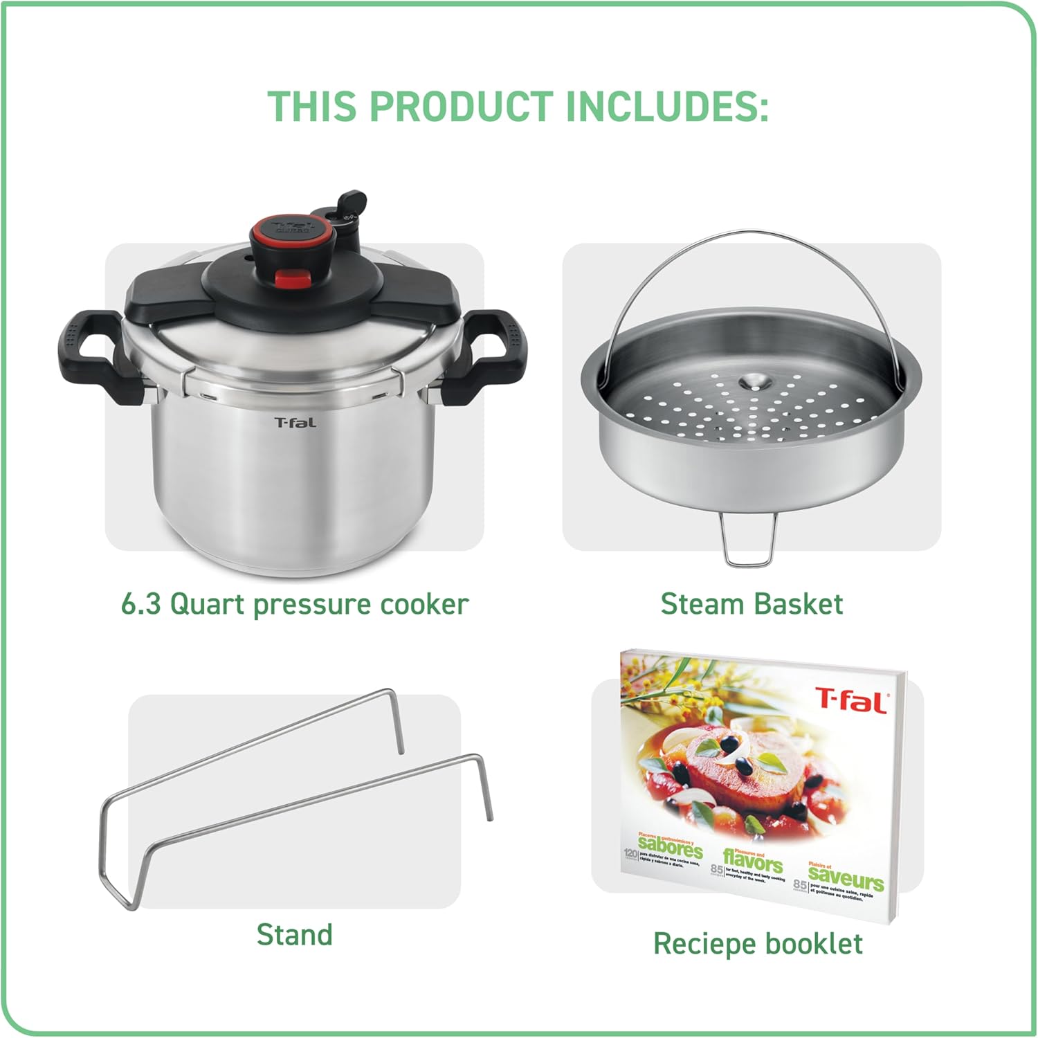 T-fal Clipso Stainless Steel Pressure Cooker, 6.3 Quart, Induction Cookware, Secure Locking System, One Hand System, Recipe Book Included, Pots and Pans, Kitchen, Silver - Image 2