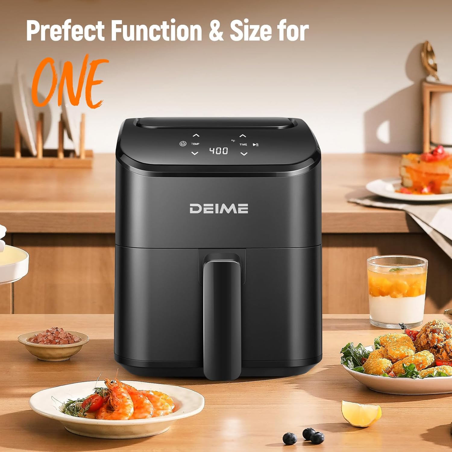 DEIME Air Fryer, Small Digital 2.8 Qt Airfryer Space Saving Compact, Bake, Reheat, Roasts for Quick Easy Meals, Mini Compact & Quiet, Nonstick & Dishwasher Safe Basket (Black) - Image 7