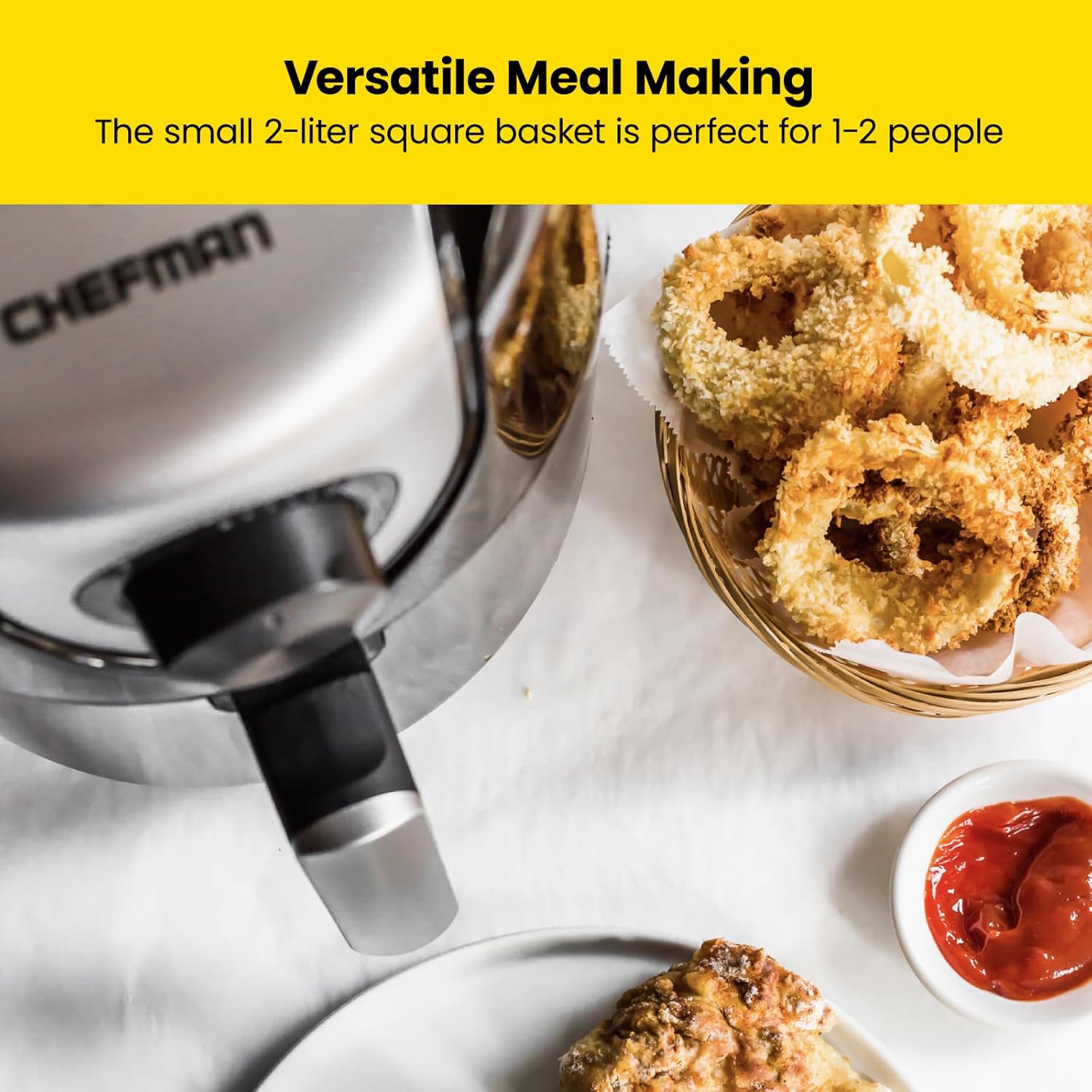 CHEFMAN Small, Compact Air Fryer Healthy Cooking, 2 Qt, Nonstick, User Friendly and Adjustable Temperature Control w/ 60 Minute Timer & Auto Shutoff, Dishwasher Safe Basket, BPA - Free, Black - Image 3