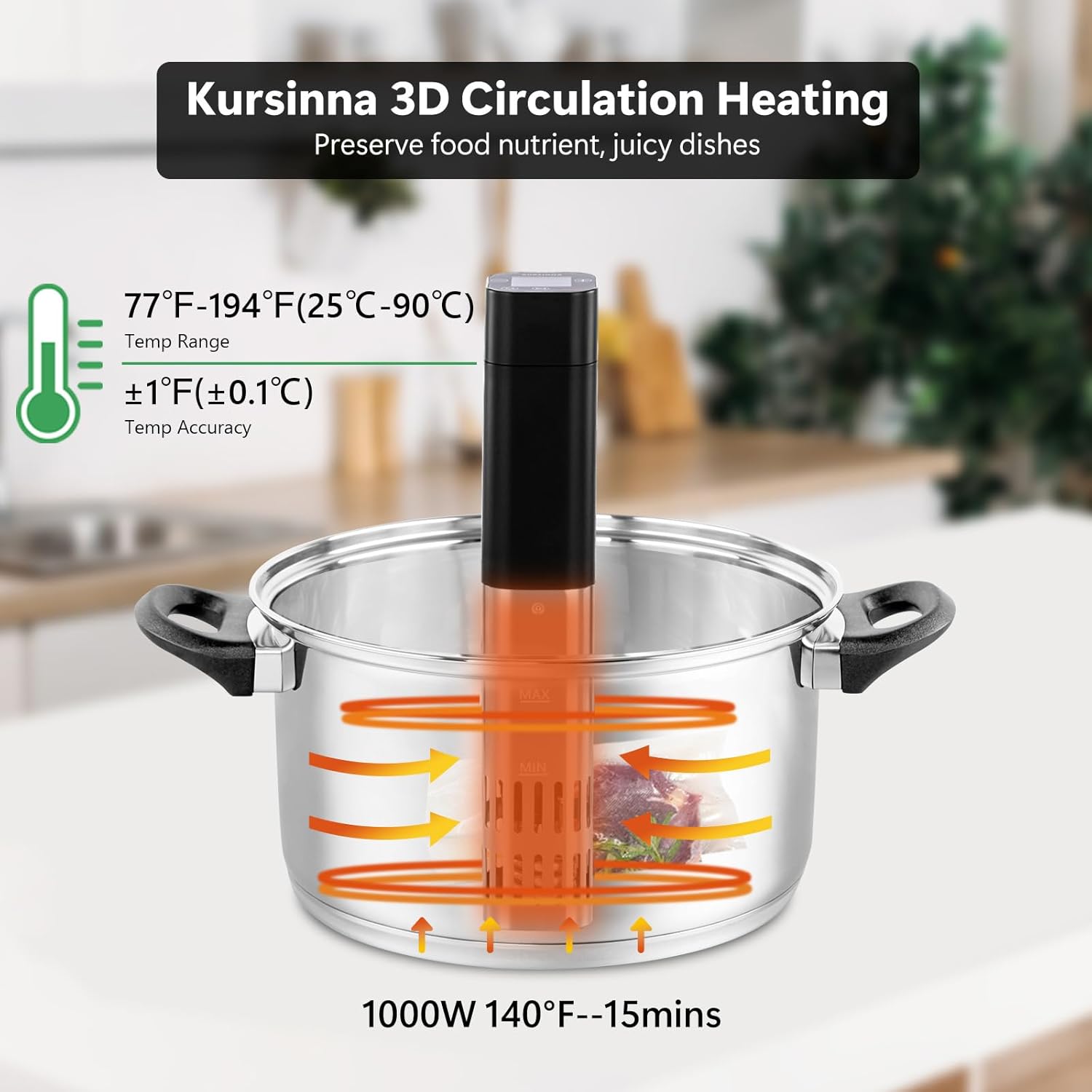 Sous Vide Machine, 1000W Precision Cooker Slow Cooker, 15dB Ultra-Quiet Immersion Circulator With Accurate Temperature Digital Timer, IPX7 Waterproof - Image 3