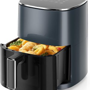 Sweetcrispy Air Fryer 6QT with Window, Square Airfryer Oven 12-in-1 for Family, 400°F Rapid Air Crispy Technology, Roast Bake Dehydrate, Nonstick & Easy-Clean Basket,Grey