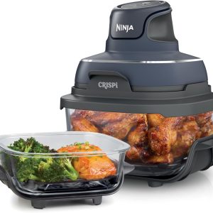 Ninja Crispi 4-in-1 Portable Glass Air Fryer Cooking System, 1500W, 4QT & 6-Cup TempWare Glass Containers with Storage Lids, Microwave, Freezer & Dishwasher Safe, Cyberspace Gray, FN101GY