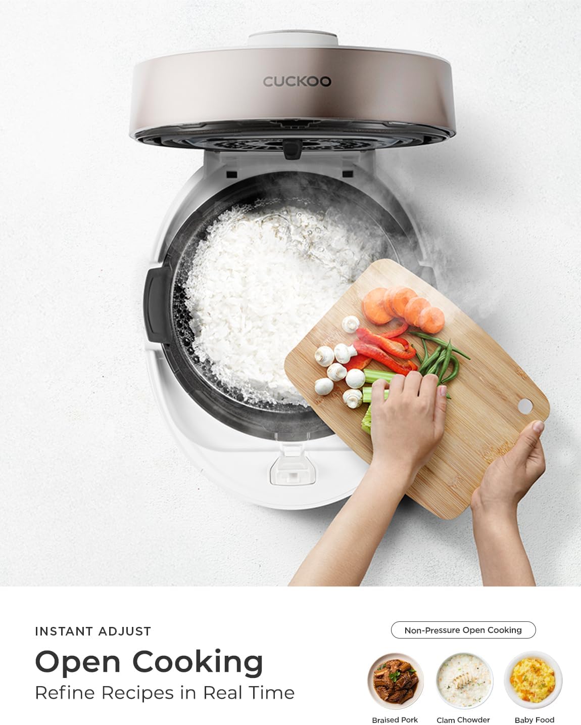 CUCKOO Twin Pressure Rice Cooker 10-Cup Uncooked / 20-Cup Cooked with Nonstick Inner Pot, Large Rice Maker & Warmer with 16 Menu Options, Open Cooking Mode, Voice Guide, White (CRP-ST1009FW) - Image 6