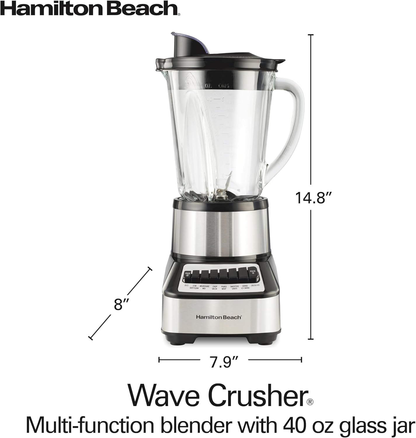 Hamilton Beach Wave Crusher Blender For Smoothies With 40 Oz Glass Jar and 14 Functions, Ice Sabre Blades & 700 Watts for Consistently Smooth Results, Black + Stainless Steel (54221) - Image 8