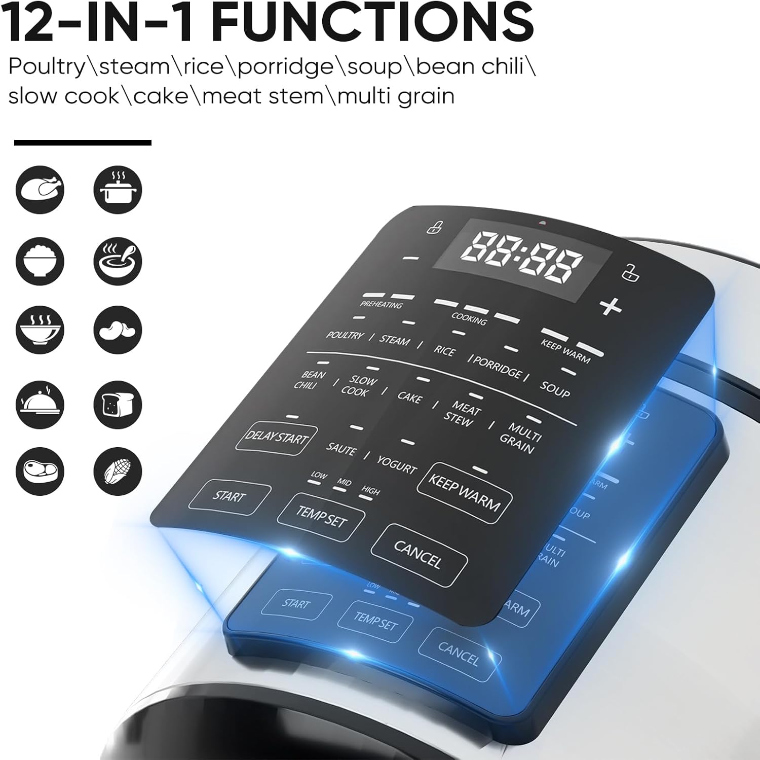 DUMOS 12-in-1 Electric Pressure Cooker 6 QT Stainless Steel Multi Cooker Electric for Pressure, Rice, Steamer, Yogurt Maker, Slow Cook,Meat Stew, Cake, Porridge, Multigrain, Sliver - Image 3