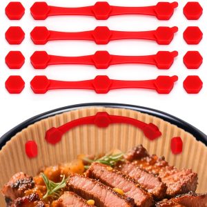 12PCS Air Fryer Magnets Silicone Buckle for Parchment Paper Liners, High-Temp Resistant Air Fryer Accessories, Prevent Burning, Safely Lock Paper from Heating Element or Covering Food (Red)