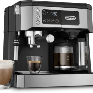 De'Longhi All-in-One Combination Coffee Maker & Espresso Machine + Advanced Adjustable Milk Frother for Cappuccino & Latte + Glass Coffee Pot 10-Cup, COM532M black