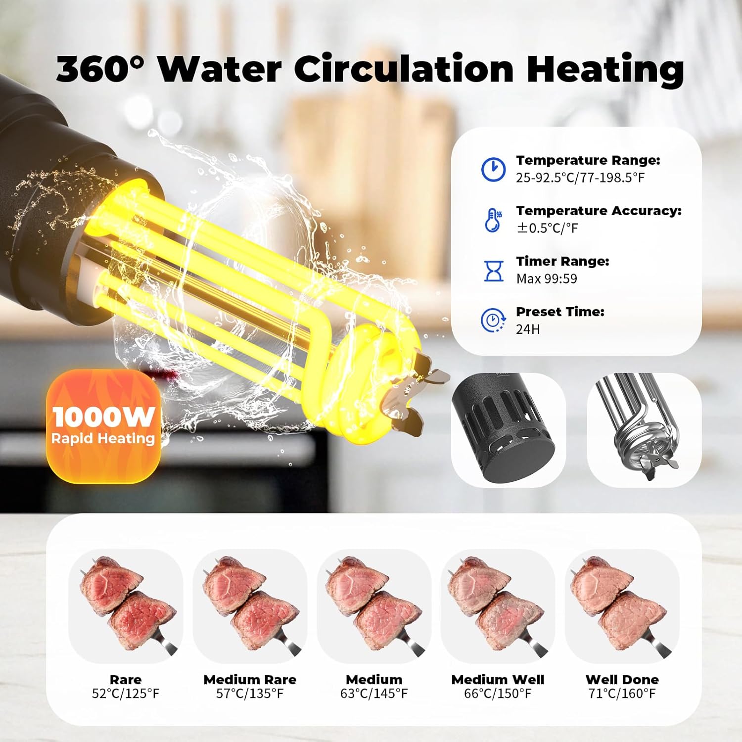 Sous Vide Machine Cooker, Immersion Circulator with Recipe, 1000W, Delay Start Function, Temp and Time Digital Display Control - Image 4