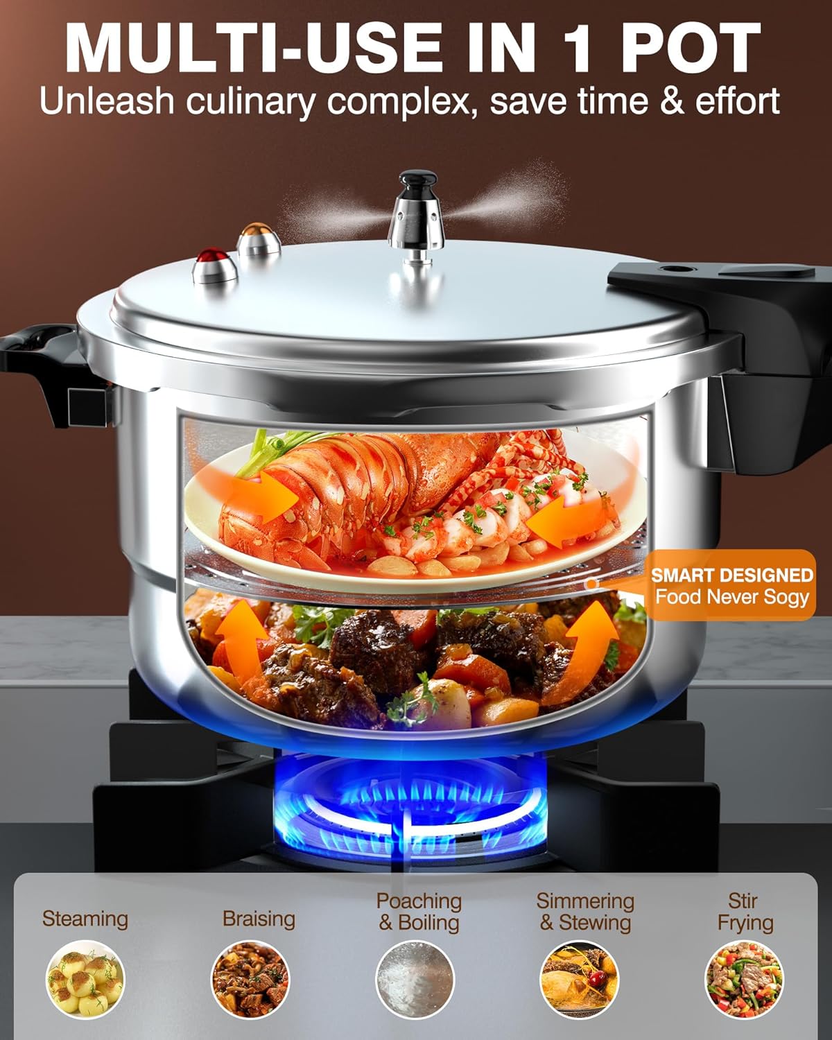 WantJoin 11Qt Aluminum Pressure Cooker w/Release Valve & Multiple Protective Devices,Pressure Canner Compatible with Gas & Induction Cooker,Canner Rack Included - Image 3