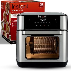 Instant Pot 10QT Air Fryer, 7-in-1 Functions with EvenCrisp Technology that Crisps, Broils, Bakes, Roasts, Dehydrates, Reheats & Rotisseries, Includes over 100 In-App Recipes, Stainless Steel