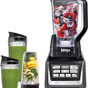 Ninja BL642 Nutri Ninja Personal & Countertop Blender with 1200W Auto-iQ Base, 72 oz. Pitcher, and 18, 24, & 32 oz. To-Go Cups with Spout Lids, For Smoothies, Shakes & More, Dishwasher Safe, Black