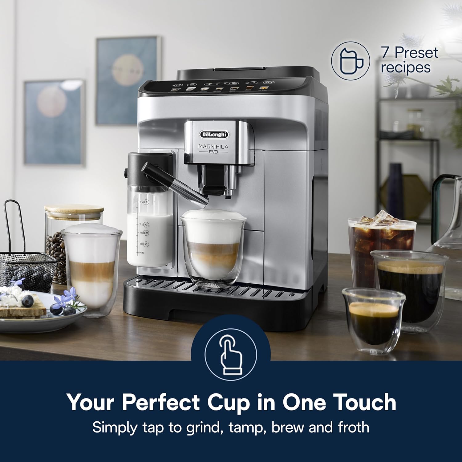 De'Longhi Magnifica Evo Automatic Espresso & Coffee Machine with Auto Milk Frother, Built-in Grinder & Auto-Clean Function - For Latte, Cappuccino, Americano, Iced Coffee, ECAM29084SB , Silver - Image 3