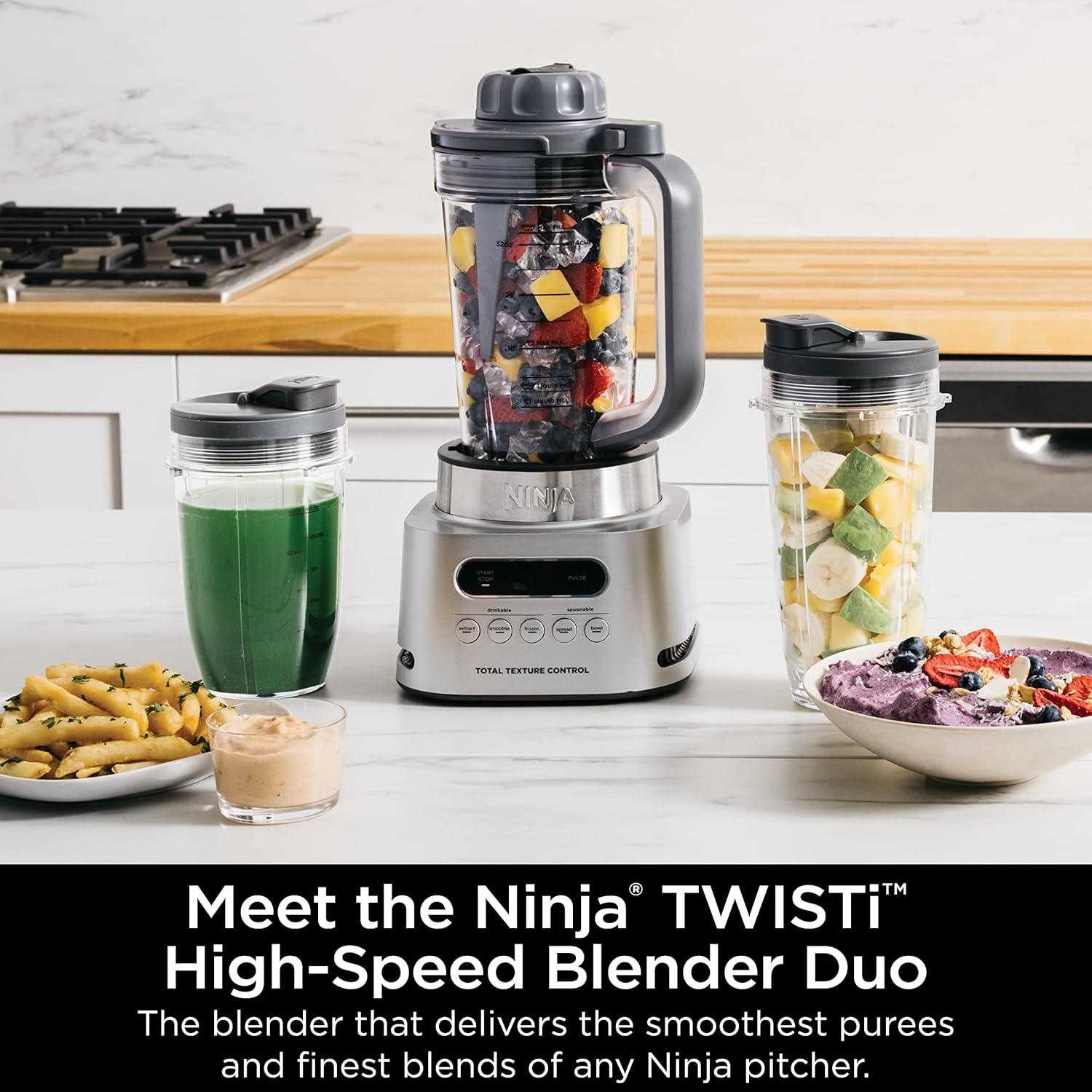 Ninja SS151 TWISTi Blender DUO, High-Speed 1600 WP Smoothie Maker & Nutrient Extractor* 5 Functions Smoothie, Spreads & More, smartTORQUE, 34-oz. Pitcher & (2) To-Go Cups, Gray - Image 2