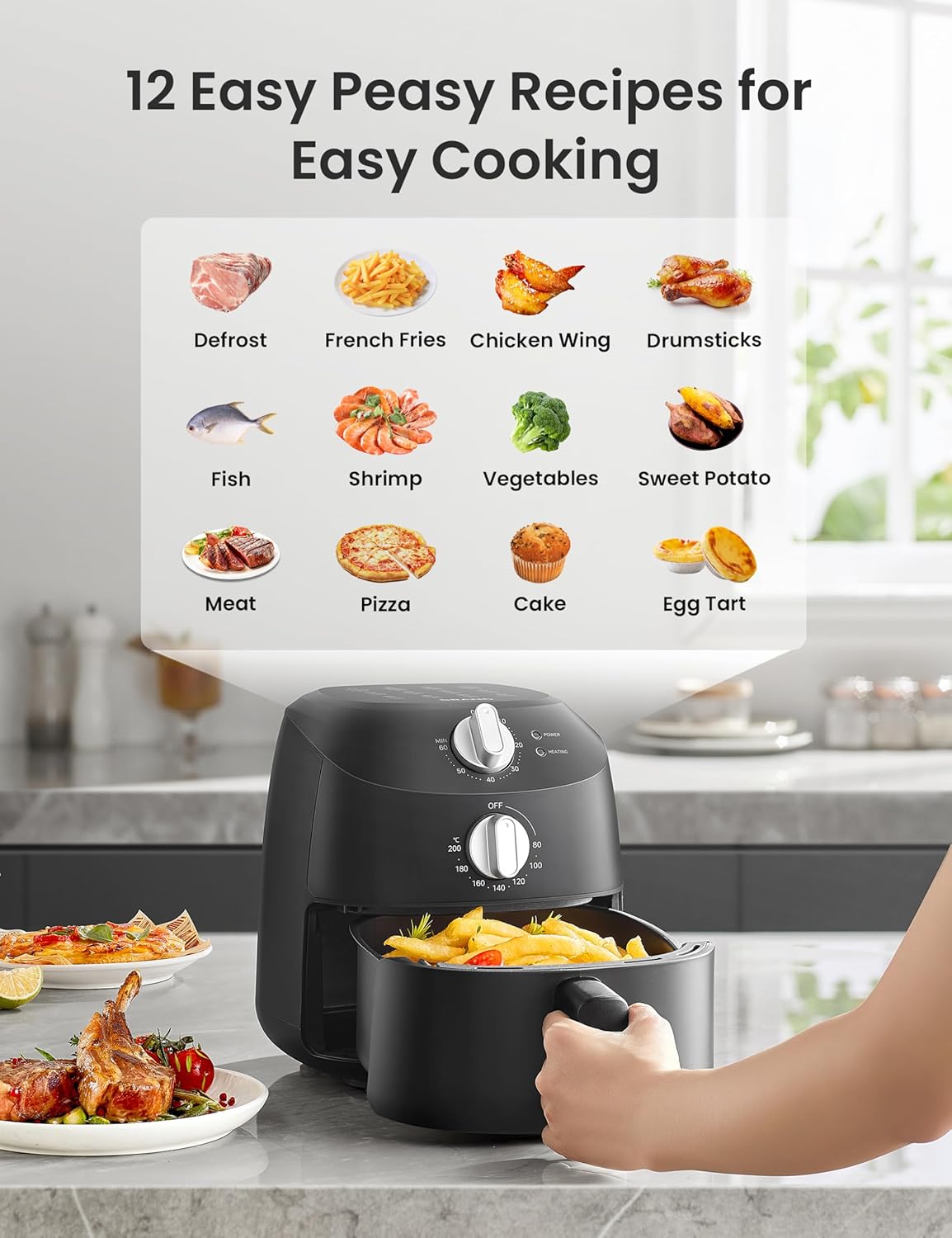 COMFEE' Compact 2.1 Quart Air Fryer with 12 Menu Options, Adjustable Timer & Temperature Control 180-400 degrees F, Dishwasher-Safe Nonstick Fry Basket - Image 3