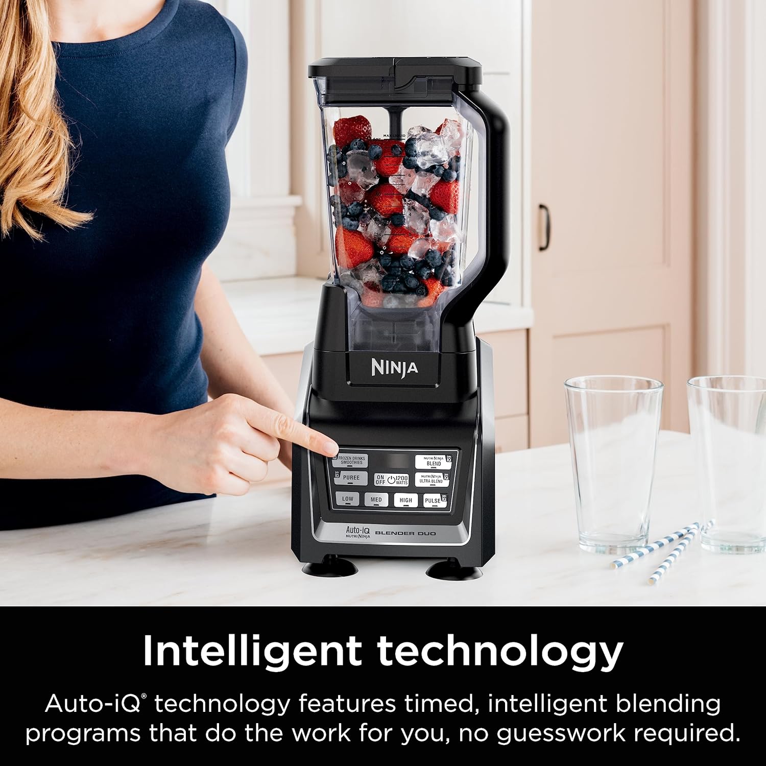 Ninja BL642 Nutri Ninja Personal & Countertop Blender with 1200W Auto-iQ Base, 72 oz. Pitcher, and 18, 24, & 32 oz. To-Go Cups with Spout Lids, For Smoothies, Shakes & More, Dishwasher Safe, Black - Image 2