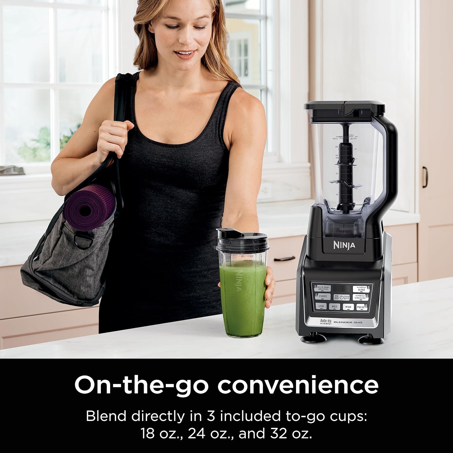 Ninja BL642 Nutri Ninja Personal & Countertop Blender with 1200W Auto-iQ Base, 72 oz. Pitcher, and 18, 24, & 32 oz. To-Go Cups with Spout Lids, For Smoothies, Shakes & More, Dishwasher Safe, Black - Image 6