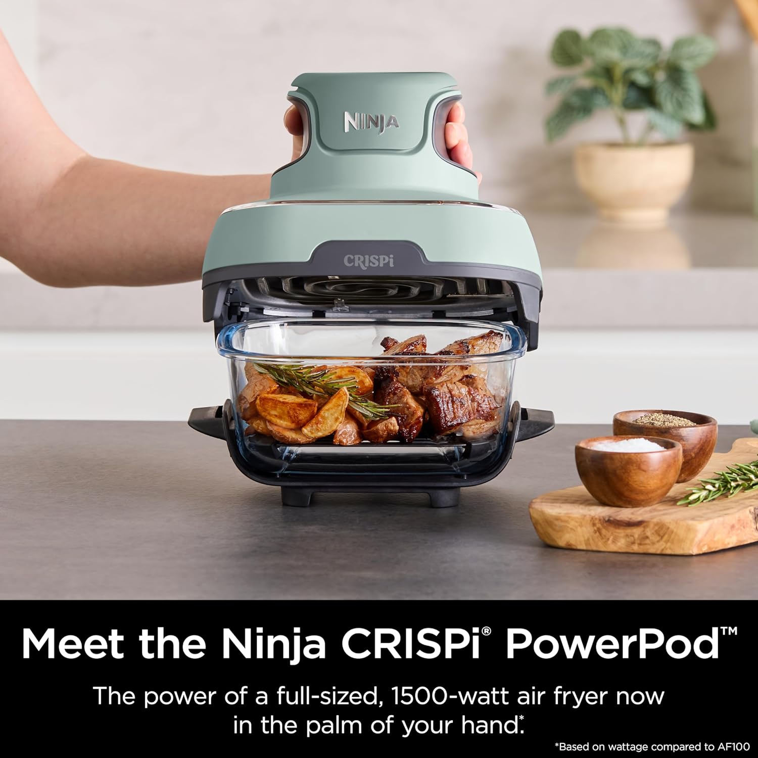 Ninja Crispi Air Fryer, Microwave, Freezer & Dishwasher Safe, Non Toxic Glass Portable Cooking System, 4 QT & 6 Cup Glass Containers with Storage Lids, Easy Meals, Air Fry, Bake, Green, FN101SG - Image 3