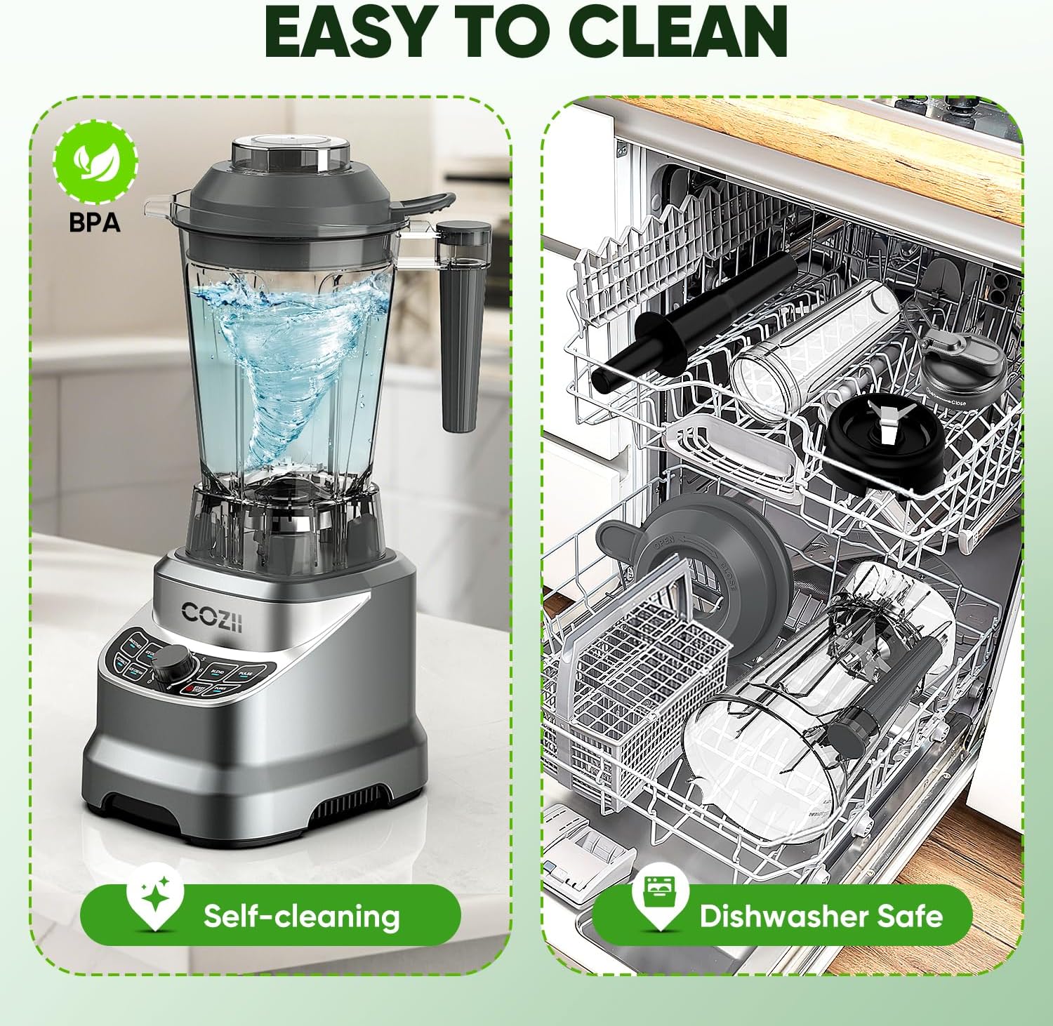 COZII Professional Blender 2000W, Smoothie Countertop Blenders for Kitchen, 64 Oz Pitcher/21-Oz To-go Cup, 7 Preset Programs for Ice Crush/Frozen Drinks/Dips/Nut Butter, High Speed, Dishwasher Safe - Image 8