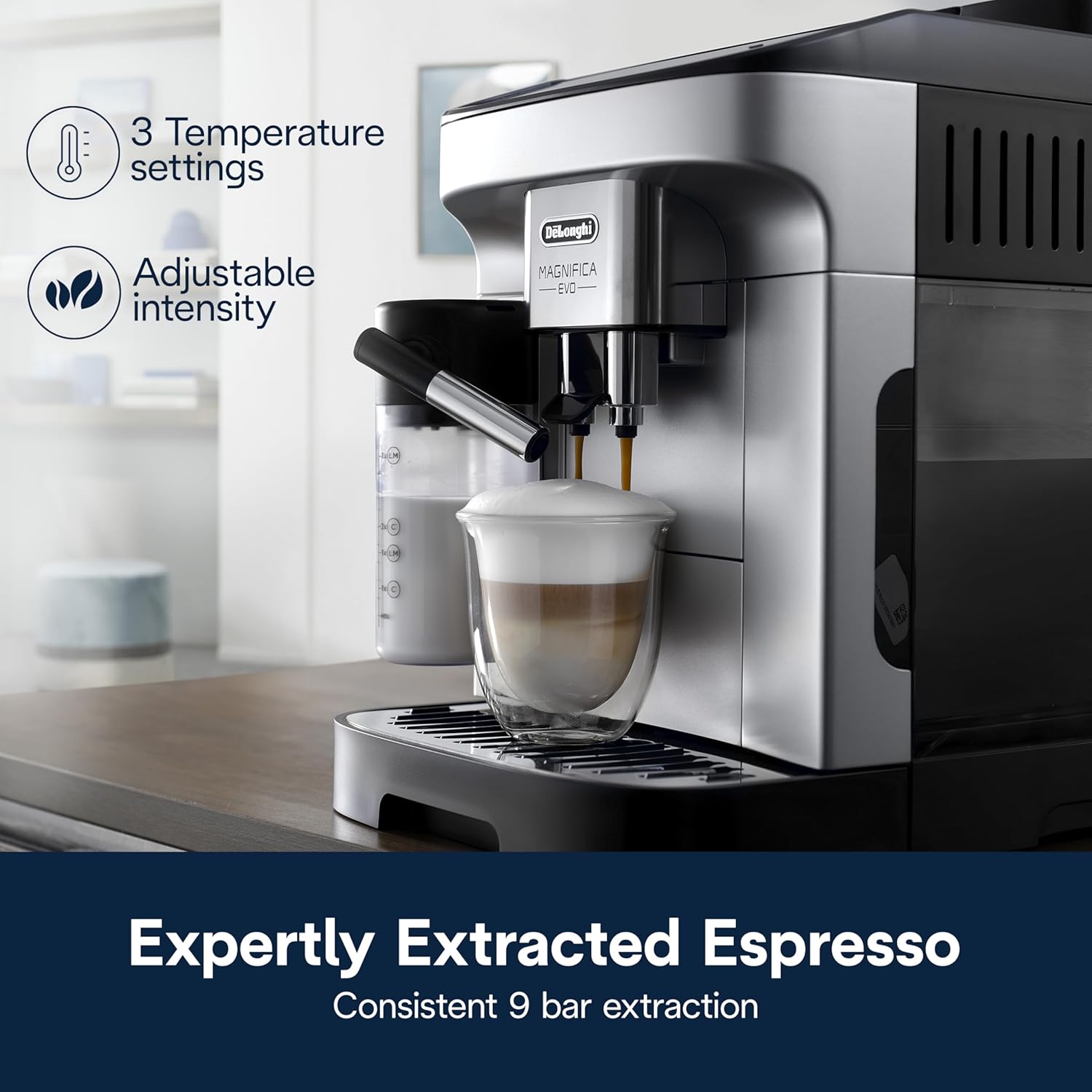De'Longhi Magnifica Evo Automatic Espresso & Coffee Machine with Auto Milk Frother, Built-in Grinder & Auto-Clean Function - For Latte, Cappuccino, Americano, Iced Coffee, ECAM29084SB , Silver - Image 4