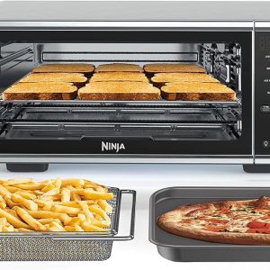 Ninja SP201/FT205CO Digital Air Fry Pro Countertop 8-in-1 Oven with Extended Height, XL Capacity, Flip Up & Away, Basket, Wire Rack Crumb Tray, Silver, Black (Renewed)
