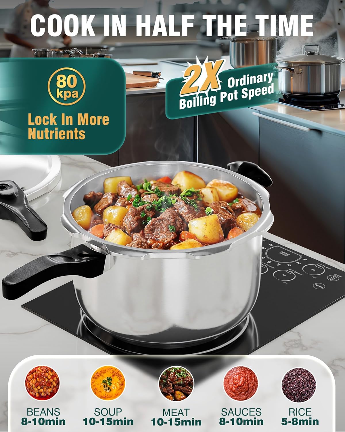 WantJoin Pressure Cooker, 12 Quart Stainless Steel Pressure Canner, Induction Compatible Cookware with Spring Valve Safeguard Devices,Compatible with Gas & Induction Cooker - Image 2